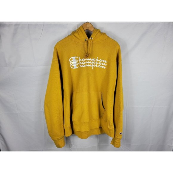 Champion Other - Champion Reverse Weave Embroidered Pullover Hoodie Sweater Mens Size XL Yellow